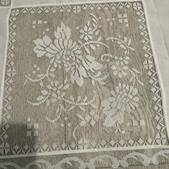 Vintage Tablecloth Hand Embroidery Lace Square Pattern White Floral 88x65” - Picture 3 of 16